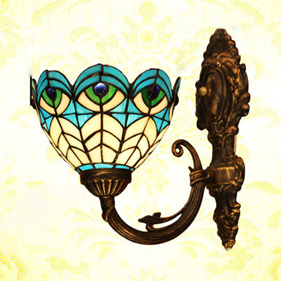 Frendorf | Geschulpte Wand Sconces Licht mit Pfau-Glas 1 Glühbirne Tiffany Wandbeleuchtung