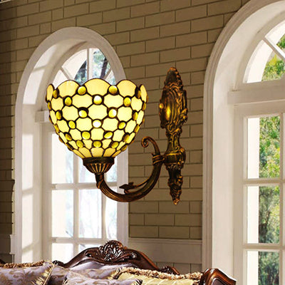 Frendorf | Beige Wandlamp Sconce Tiffany Gevuld Glas 1 Licht Wandlicht met Kristalparel