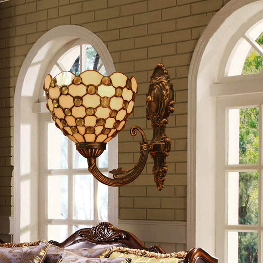 Frendorf | Beige Wandlamp Sconce Tiffany Gevuld Glas 1 Licht Wandlicht met Kristalparel