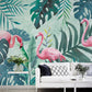 Frendorf | Groen Flamingo en Jungle Muurpapering Vlekbestendige Wandbedekking voor Galerie en Koffiehuis