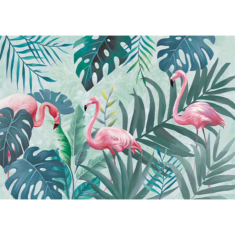 Frendorf | Groen Flamingo en Jungle Muurpapering Vlekbestendige Wandbedekking voor Galerie en Koffiehuis