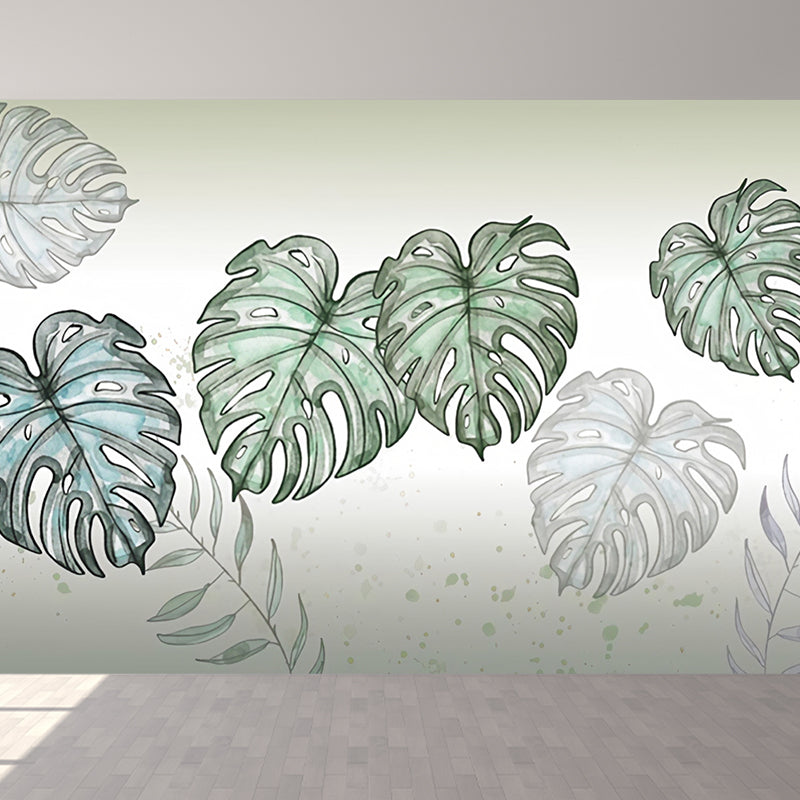 Giant Illustration Nordic Mural Wallpaper for Decoration with Leaf and Forest in Pastel Green