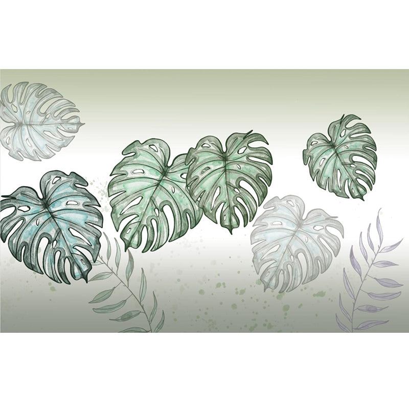 Giant Illustration Nordic Mural Wallpaper for Decoration with Leaf and Forest in Pastel Green