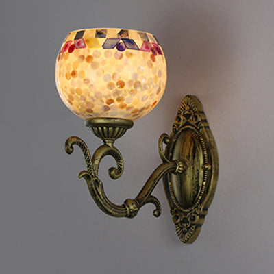 Frendorf | Shell Global Wandlamp met Gebogen Arm Landelijke Stijl 1 Kop slaapkamer Wandmontage Lamp in Beige/Beige-Rood