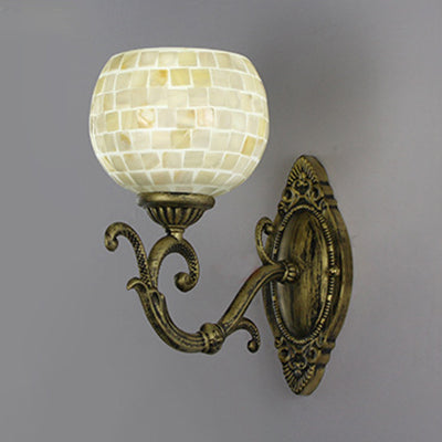 Frendorf | Shell Global Wandlamp met Gebogen Arm Landelijke Stijl 1 Kop slaapkamer Wandmontage Lamp in Beige/Beige-Rood