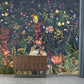 Große Wanddekoration Dichte Blumen- und Stängel-Mural-Tapete für Akzentwand, Pastellgrün, maßgefertigt