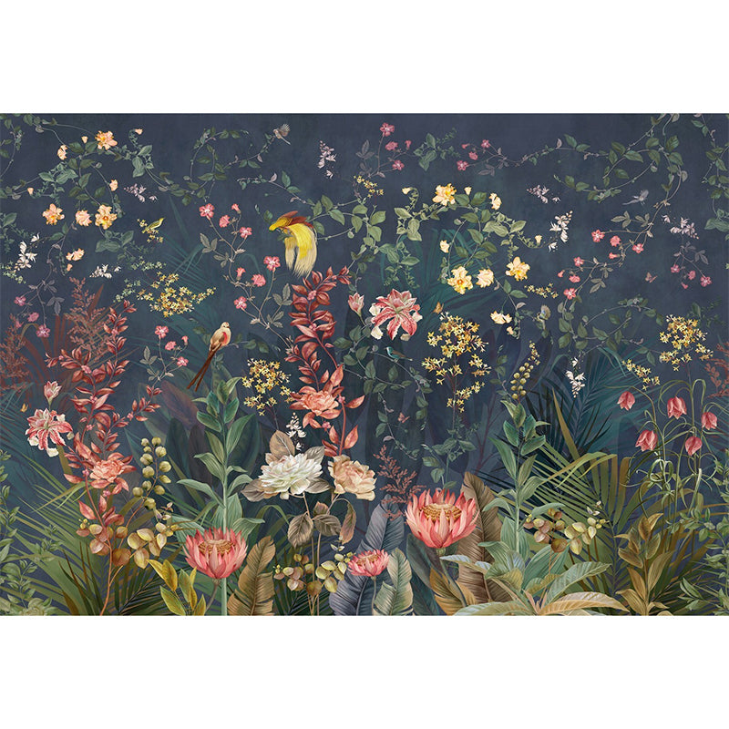 Große Wanddekoration Dichte Blumen- und Stängel-Mural-Tapete für Akzentwand, Pastellgrün, maßgefertigt