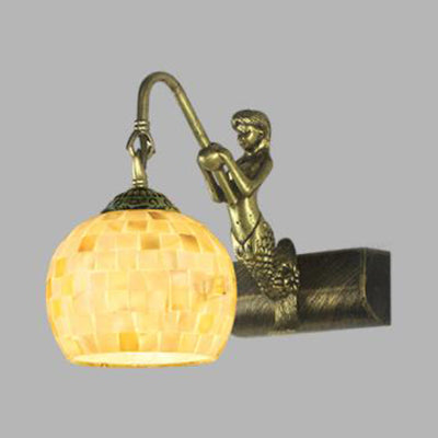 Frendorf | Globe Wandmontage Licht Tiffany Beige/Beige-Rode Schelp 1 Kop Badkamer Wandlamp Fixture met Zeemeermin Decoratie