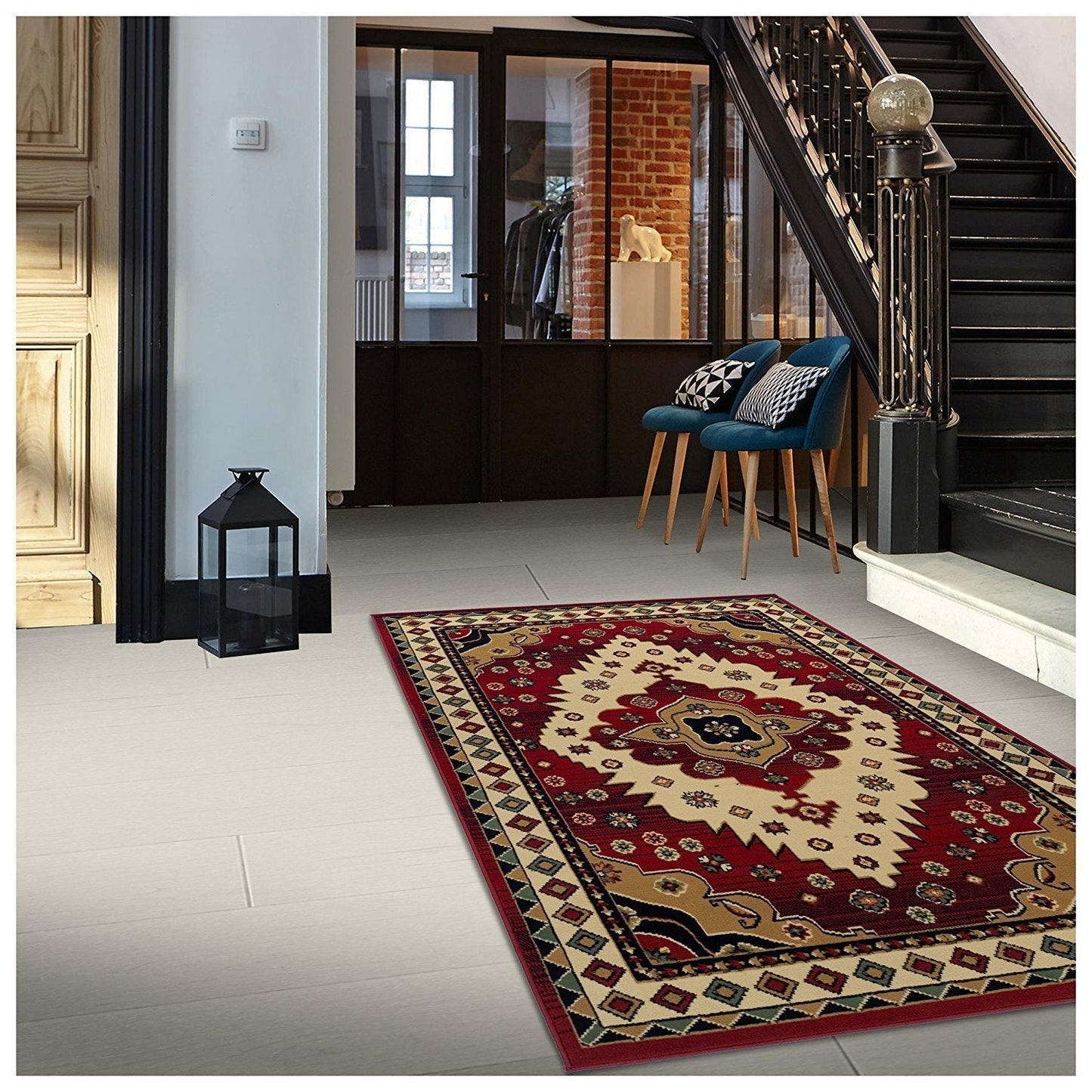 Frendorf | SierraBorder Southwest Teppich | Rot & Schwarz | Umrandeter Design-Teppich | Modern & Pflegeleicht