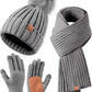 Frendorf | Damen Beanie mit Pom Pom Lange Schal Halswärmer Touchscreen Handschuhe 3 in 1 Set