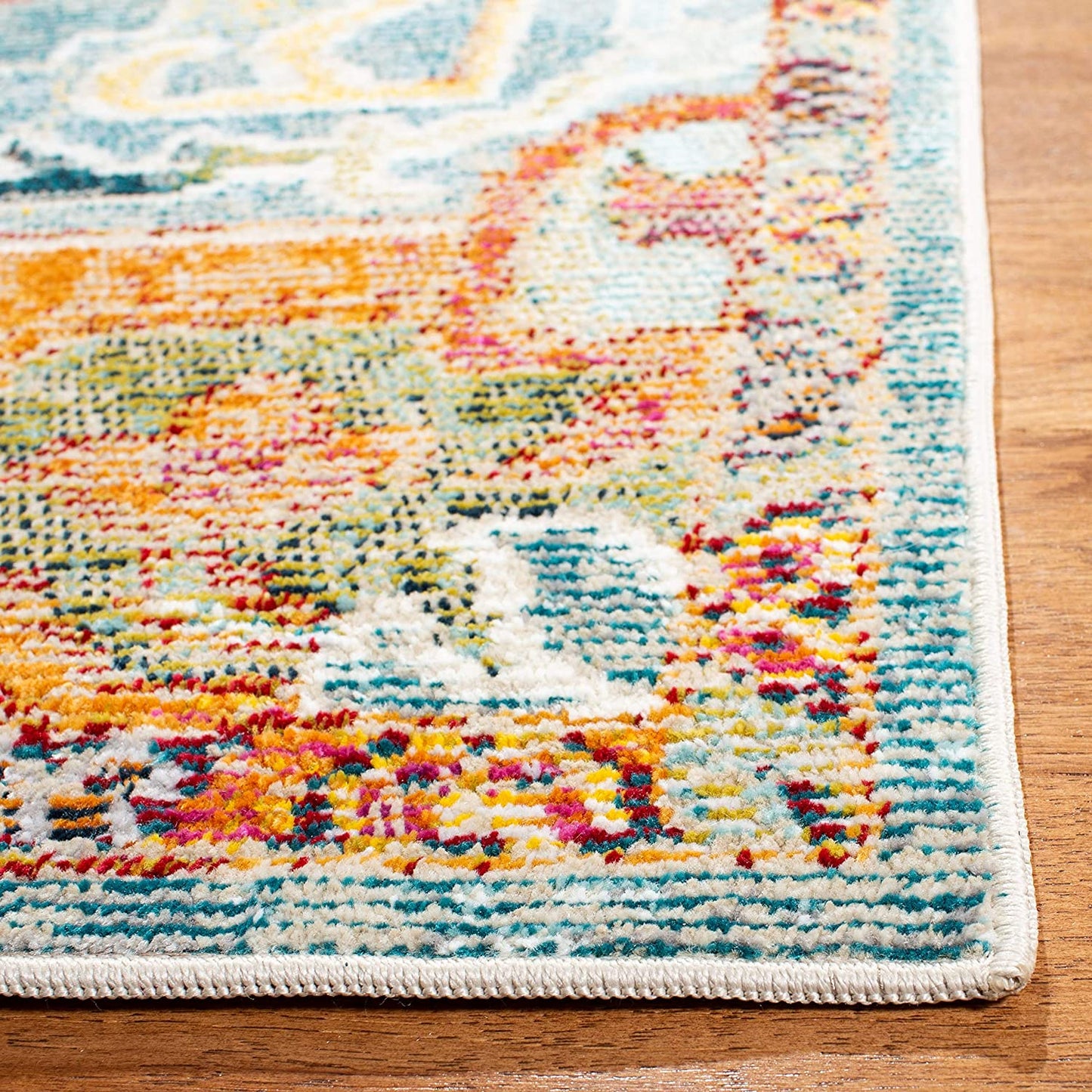 Boho Chic Oriental Medaillon Abgenutzter Teppich, Orange Teal