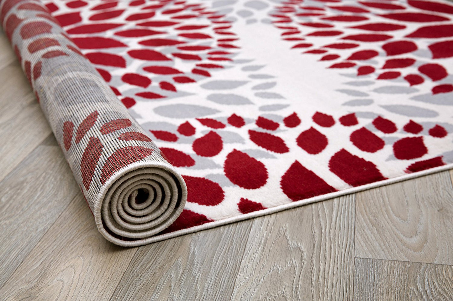 Frendorf | BloomNove Elegance Teppich | Grau & Rot | Blumendesign | Pflegeleicht & Modern