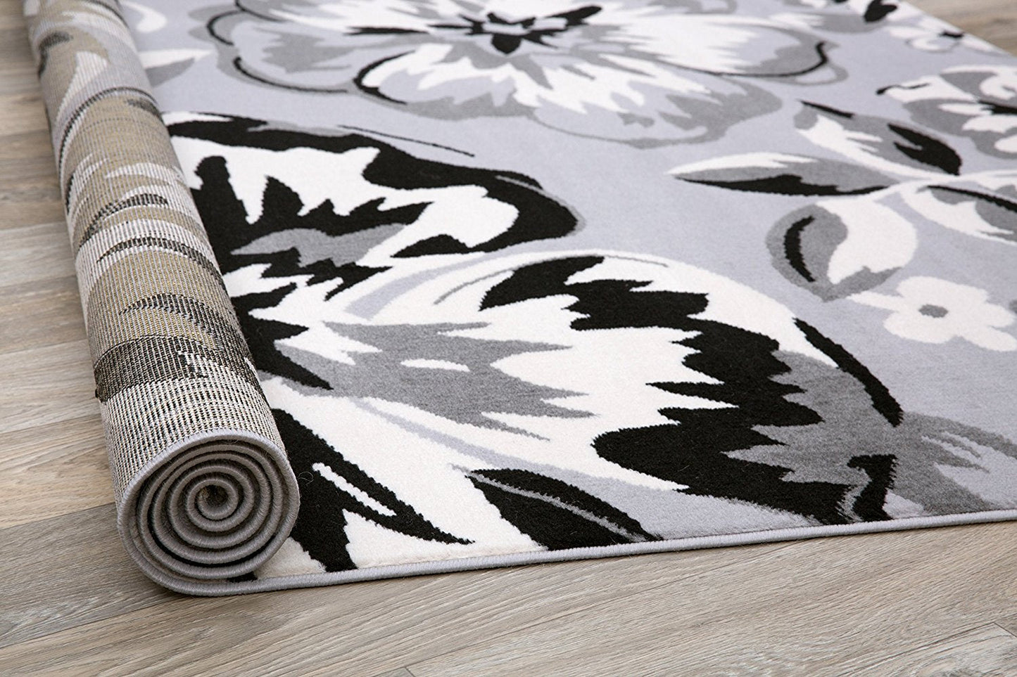 Frendorf | PetaloLoom Luxe Teppich | Grau, Schwarz & Weiß | Blumendesign | Pflegeleicht & Modern