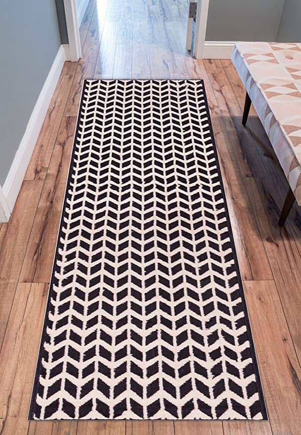 Miami Bourban Chevron Schwarz Modernes Teppich
