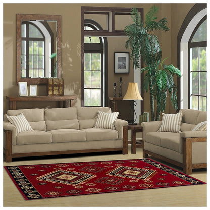 Frendorf | Redridge Southwest Teppich | Umrandeter Roter Teppich | Weich & Pflegeleicht | Wohnzimmer & Flur