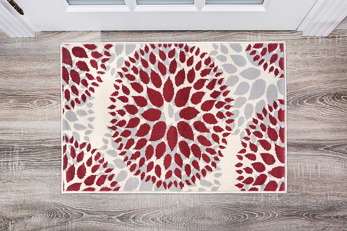 Frendorf | BloomNove Elegance Teppich | Grau & Rot | Blumendesign | Pflegeleicht & Modern