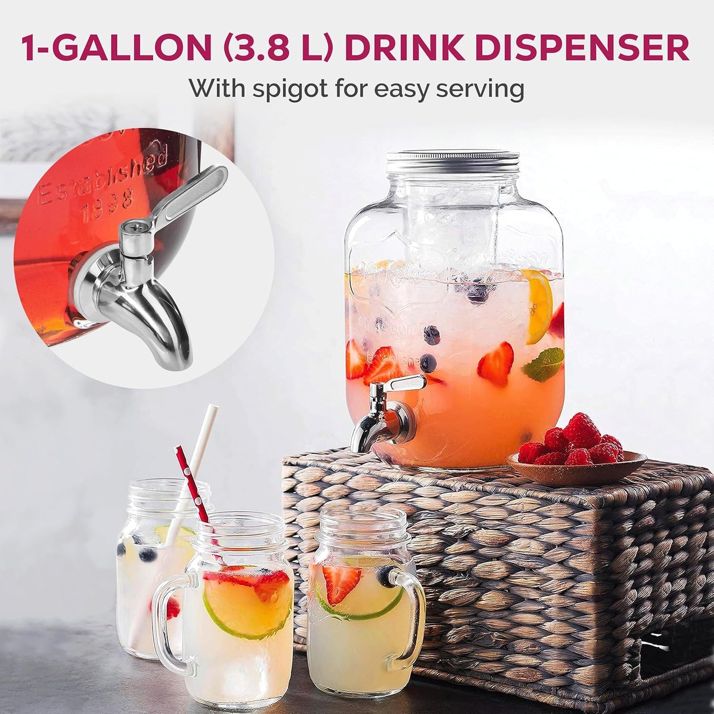 Frendorf | Tragbares Getränk Mason Jar - Praktische und stilvolle Getränke - Ideal für Wasser, Saft, Eistee und mehr - Perfekt für unterwegs, mit einem sicheren Deckel und Griff für einfaches Tragen und erfrischende Schlücke überall