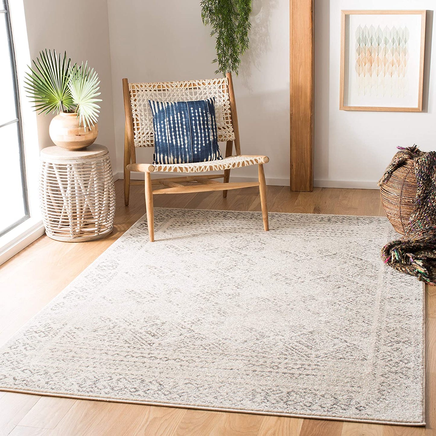 Marokkanischer Boho Abgenutzter Teppich Ivory / Grau