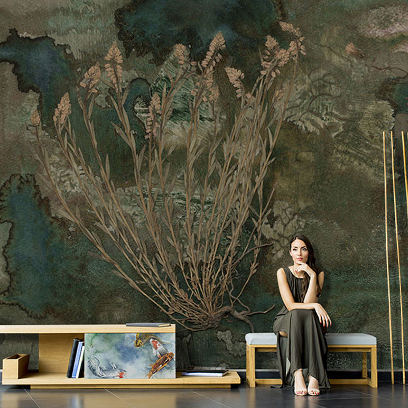 Frendorf | Niet-geweven Grote Muur Bedekking Zwartgroen Tropisch Bos en Woud, Aangepaste Maat Beschikbaar