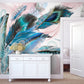 Frendorf | Elegante Feder Wandmural für das Wohnzimmer Chinesische Traditionelle Wandverkleidung in Aqua, Maßanfertigung
