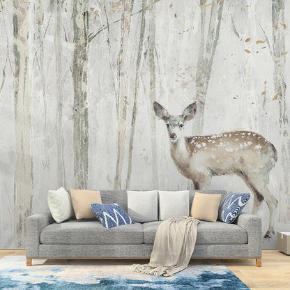 Frendorf | Personalisierte Illustration nordische Wandtapete für das Wohnzimmer mit Zinnhirsch und Baum