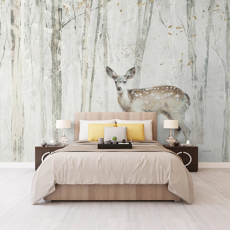 Frendorf | Personalisierte Illustration nordische Wandtapete für das Wohnzimmer mit Zinnhirsch und Baum
