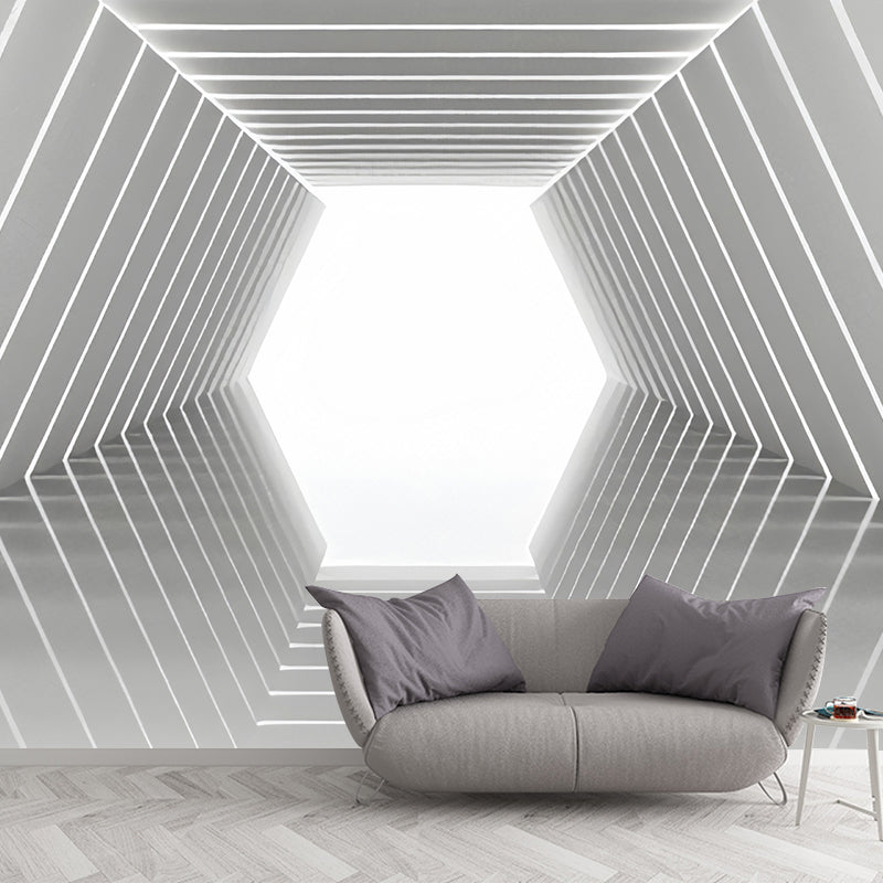 Frendorf | Lichte Kleur 3D Gestrekte Geometrieën Muren voor Woonkamer en Galerij, Non-Woven Stof