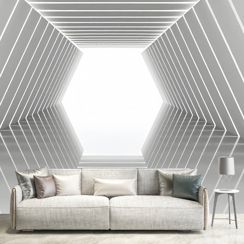 Frendorf | Lichte Kleur 3D Gestrekte Geometrieën Muren voor Woonkamer en Galerij, Non-Woven Stof
