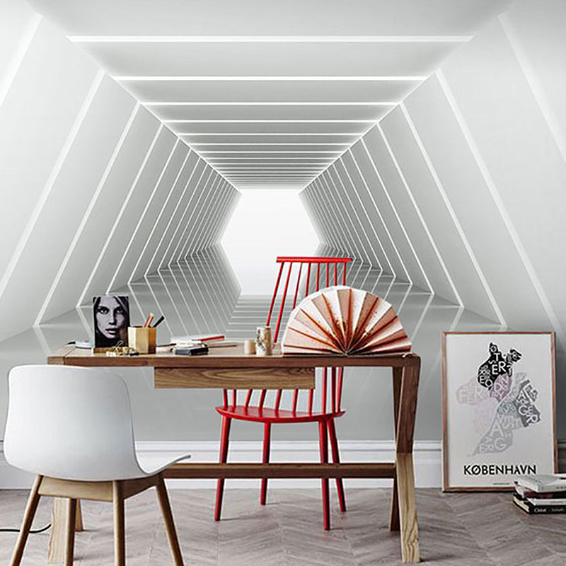 Frendorf | Lichte Kleur 3D Gestrekte Geometrieën Muren voor Woonkamer en Galerij, Non-Woven Stof