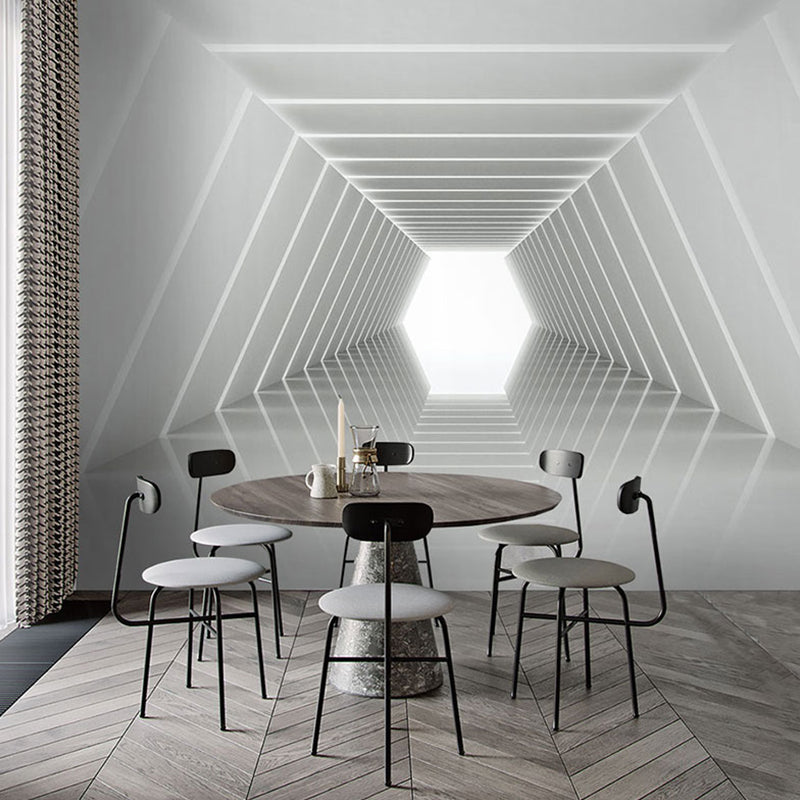 Frendorf | Lichte Kleur 3D Gestrekte Geometrieën Muren voor Woonkamer en Galerij, Non-Woven Stof