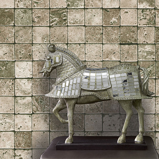 Historisches Museum Tapetenrolle mit quadratischem Ziegeldesign in Olivgrün, 57,1 Quadratfuß, nicht haftend
