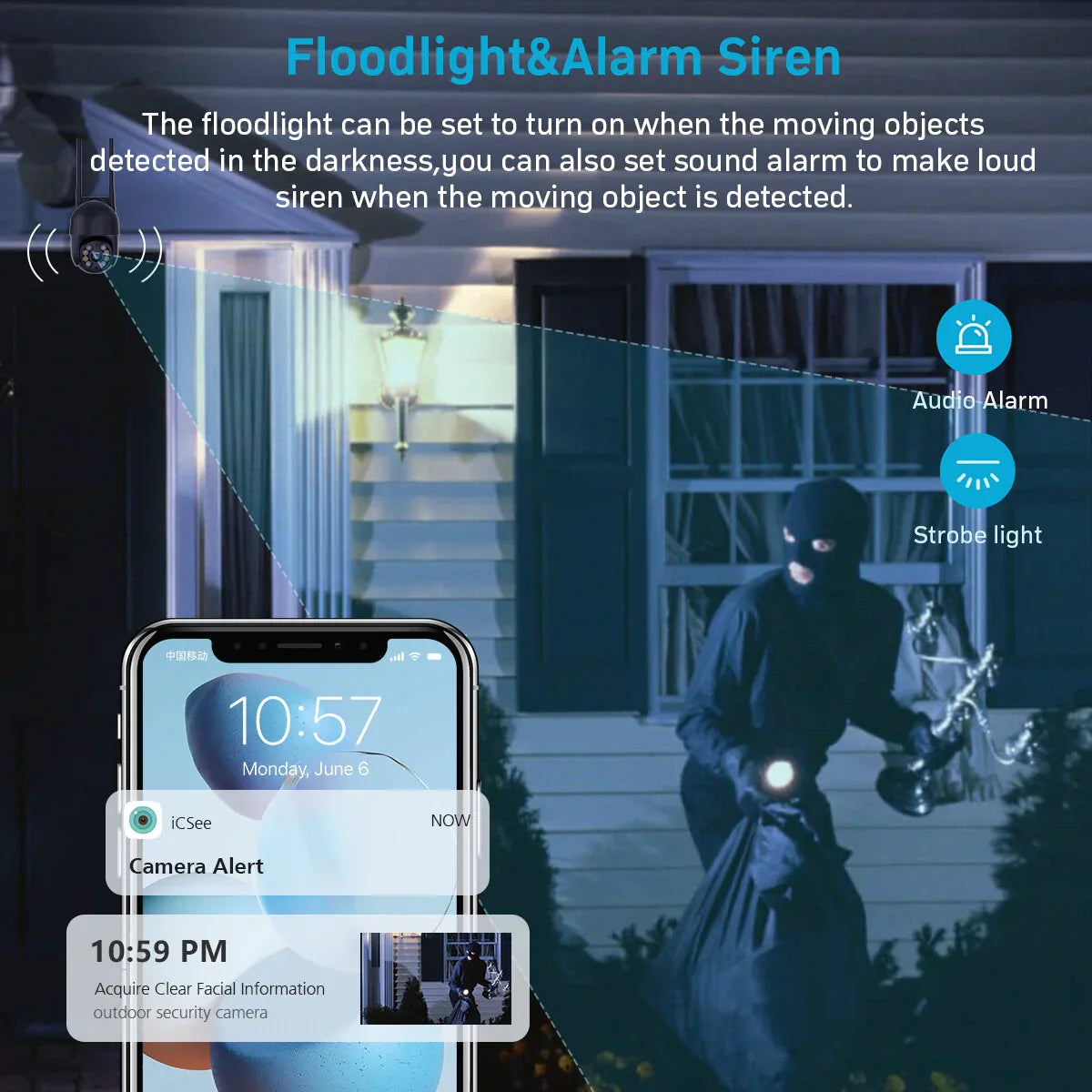 5MP Wireless PTZ WiFi Sicherheitskamera, Nachtsicht, Zwei-Wege-Audio, Fernansicht, KI-Alarmmeldungen, Video-Wiedergabe, Eingebauter Hotspot, IP66 wasserdicht