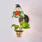 Frendorf | Dome Wandleuchte Tiffany Mehrfarbiges Buntglas 1 Kopf Rot/Orange-Gelb/Blau Wandmontage Licht mit Pflanzendekoration