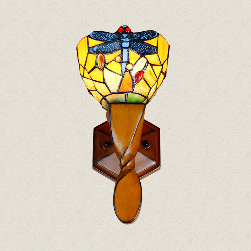 Frendorf | Gelbe Libelle Dekor Wandlampe Vintage Buntglas 1 Kopf Wandlampe Beleuchtung für Flur