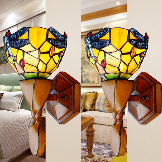 Frendorf | Gelbe Libelle Dekor Wandlampe Vintage Buntglas 1 Kopf Wandlampe Beleuchtung für Flur