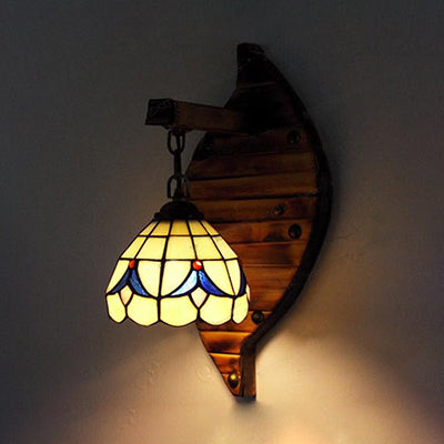 Frendorf | Beige Dome Shade Wandlamp Vintage Gekleurd Glas 1 Hoofd Wandlamp Verlichting voor Gang