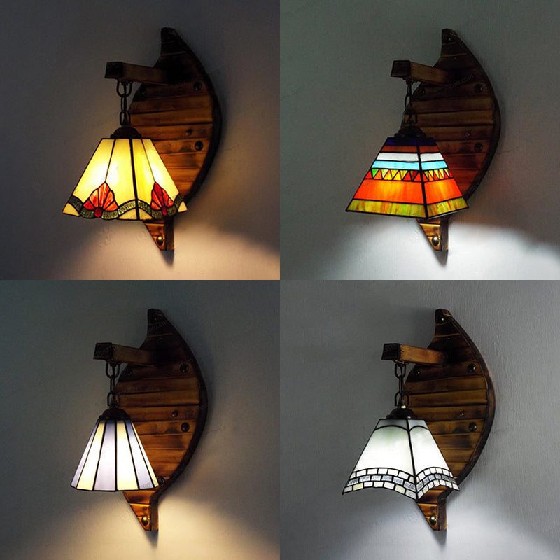Frendorf | Kegelvormige Wandlamp Retro Stijl Kleurrijk Gevuld Glas 1 Licht Wandarmatuur Lamp Fixture in Wit/Licht Blauw/Licht Blauw-Wit/Oranje-Rood/Geel/Wit voor Balkon