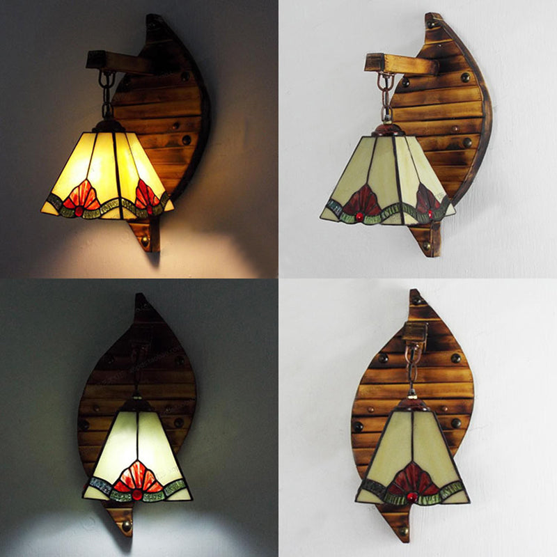 Frendorf | Kegelvormige Wandlamp Retro Stijl Kleurrijk Gevuld Glas 1 Licht Wandarmatuur Lamp Fixture in Wit/Licht Blauw/Licht Blauw-Wit/Oranje-Rood/Geel/Wit voor Balkon