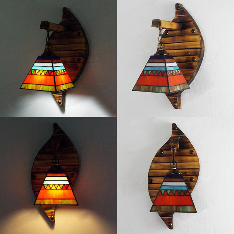 Frendorf | Kegelvormige Wandlamp Retro Stijl Kleurrijk Gevuld Glas 1 Licht Wandarmatuur Lamp Fixture in Wit/Licht Blauw/Licht Blauw-Wit/Oranje-Rood/Geel/Wit voor Balkon