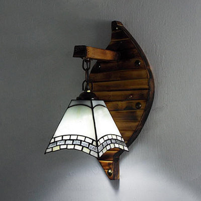 Frendorf | Kegelvormige Wandlamp Retro Stijl Kleurrijk Gevuld Glas 1 Licht Wandarmatuur Lamp Fixture in Wit/Licht Blauw/Licht Blauw-Wit/Oranje-Rood/Geel/Wit voor Balkon
