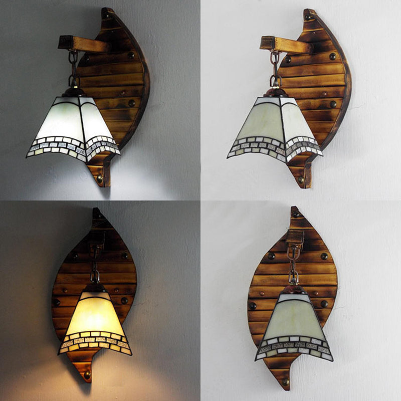 Frendorf | Kegelvormige Wandlamp Retro Stijl Kleurrijk Gevuld Glas 1 Licht Wandarmatuur Lamp Fixture in Wit/Licht Blauw/Licht Blauw-Wit/Oranje-Rood/Geel/Wit voor Balkon