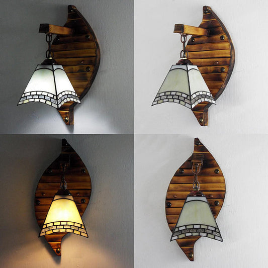 Frendorf | Kegelvormige Wandlamp Retro Stijl Kleurrijk Gevuld Glas 1 Licht Wandarmatuur Lamp Fixture in Wit/Licht Blauw/Licht Blauw-Wit/Oranje-Rood/Geel/Wit voor Balkon