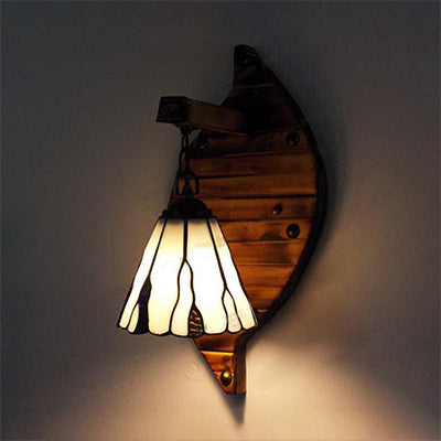 Frendorf | Kegelvormige Wandlamp Retro Stijl Kleurrijk Gevuld Glas 1 Licht Wandarmatuur Lamp Fixture in Wit/Licht Blauw/Licht Blauw-Wit/Oranje-Rood/Geel/Wit voor Balkon