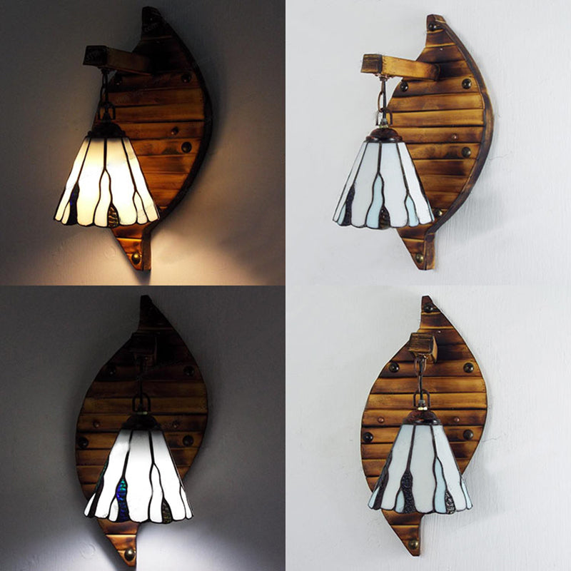Frendorf | Kegelvormige Wandlamp Retro Stijl Kleurrijk Gevuld Glas 1 Licht Wandarmatuur Lamp Fixture in Wit/Licht Blauw/Licht Blauw-Wit/Oranje-Rood/Geel/Wit voor Balkon
