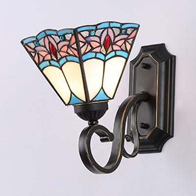 Frendorf | Geometrische Wandmontage Fixture Tiffany Stil Mission Geëtst Glas 1 Licht Wandscone in Pink/Braun/Orange-Gelb/Hellblau für Korridor