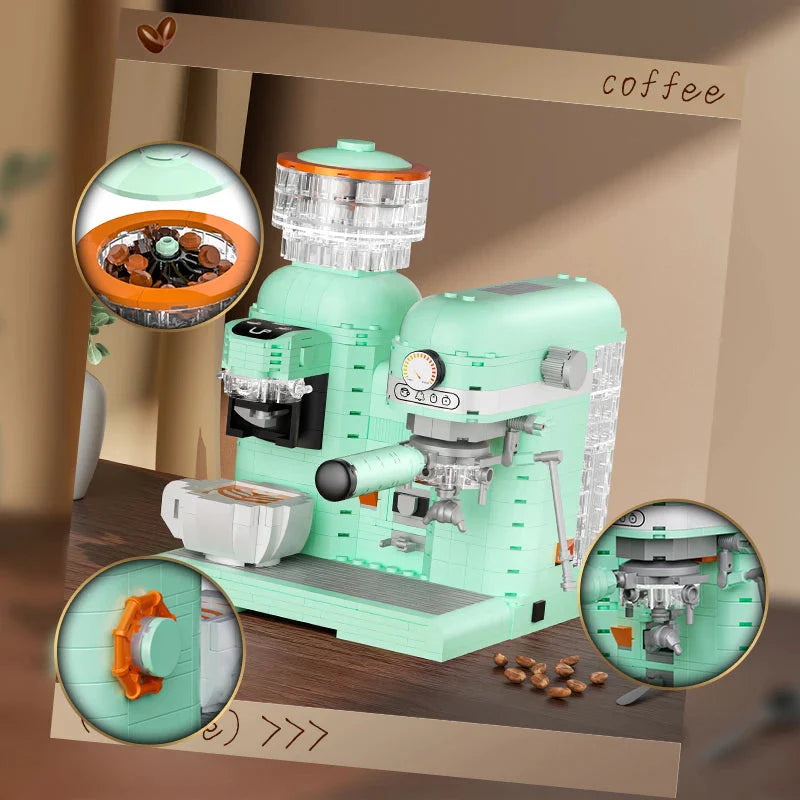 924PCS Kaffeemaschine Bauklötze Set Mini Mühle Montage Modell Ziegel Spielzeug Schreibtisch Dekoration Kinder Weihnachten Geschenke