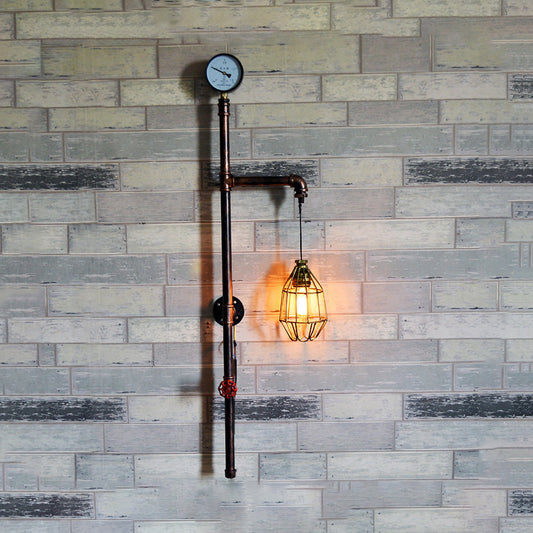 Frendorf | Piping Restaurant Wandlamp Lamp Magazijn Metaal 1 Licht Antiek Messing Wandlamp met Draadbeschermer en Gauge