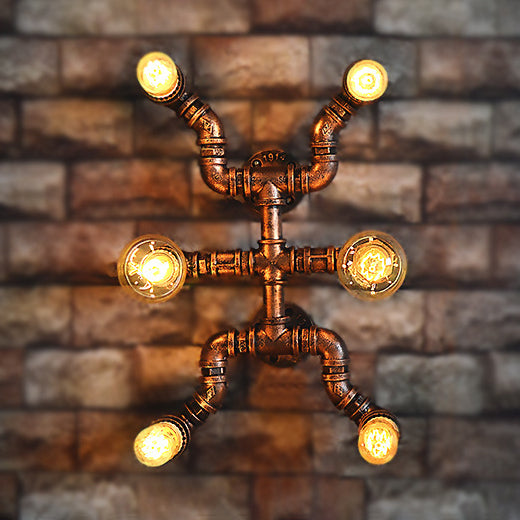 Frendorf | 6 Glühbirnen Wasserpfeife Wandleuchte Rustikal Industrie Bronze Schmiedeeisen Wandlampe für Restaurant