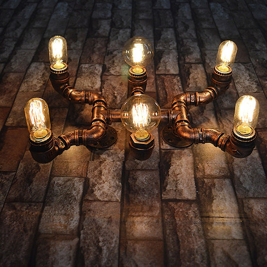 Frendorf | 6 Glühbirnen Wasserpfeife Wandleuchte Rustikal Industrie Bronze Schmiedeeisen Wandlampe für Restaurant