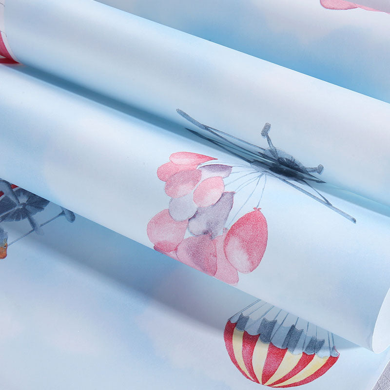 Frendorf | Ballon- und Flugzeugtapete Pastellfarbe Unbebackte Wanddekoration für Kinder, 20,5 in x 31 ft